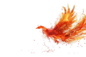 Vibrant digital illustration of a phoenix rising from ashes, embodying rebirth, transformation, and resilience. Perfect for creative projects. png
