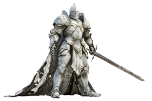 A majestic knight in shining armor holding a sword, embodying strength and valor with intricate detailing on the armor, exuding epic fantasy. png