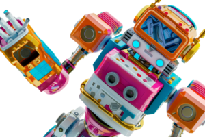 Colorful and vibrant retro-styled robot with a playful design. Perfect for technology, robotics, and future-themed projects. png