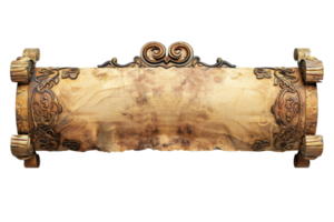 Vintage rolled parchment with ornate, rustic decorations perfect for invitations, certificates, and menus. png