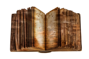Vintage open book with worn, aged pages and a textured, rustic look, ideal for historical, literary, and antique-themed projects. png