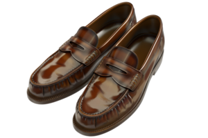 Elegant brown leather loafers for men, showcasing fine craftsmanship, perfect for formal and casual occasions. png