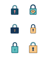 Set of six colorful padlock icons in various designs, representing security and privacy. Ideal for digital and print use. png