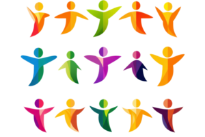 Colorful abstract figures representing diversity and unity. Vibrant designs evoke a sense of community and inclusivity. png