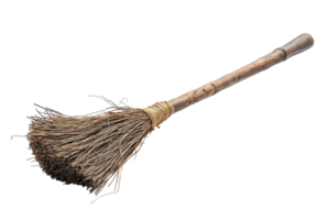 Rustic traditional handmade broom with natural bristles and wooden handle isolated on transparent background. ideal for vintage and decor themes. png
