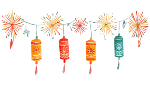 Vibrant string lights and festive lanterns with floral designs, creating a warm and celebratory ambiance for parties and special occasions. png