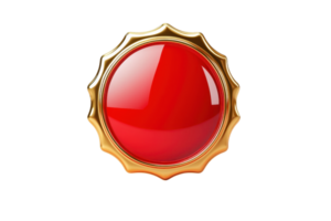Shiny red wax seal with gold border on transparent background, ideal for certificates, diplomas, and formal documents. png