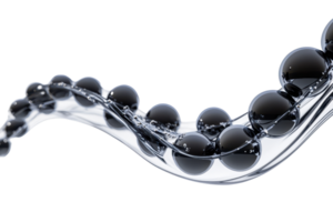 Abstract 3D rendering of black spheres in a fluid wave formation on a transparent background. showcasing modern and futuristic design. png