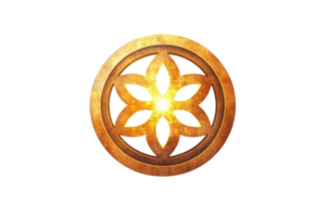 Golden flower of life symbol with a radiant glow, representing sacred geometry and the interconnectedness of life. png