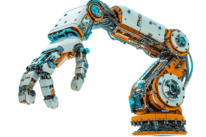 Futuristic robotic arm with advanced mechanical design, showcasing innovation in automation and artificial intelligence technology. png