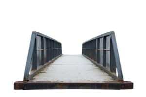Isolated view of a metal pedestrian bridge with railings on both sides against a transparent background. focusing on structure and simplicity. png