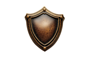 Vintage metal shield with worn texture, perfect for medieval or historical themes, security icon, or game design elements. png