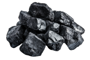 A pile of black coal on a transparent background. Perfect for illustrating energy, fossil fuel, and natural resources concepts. png