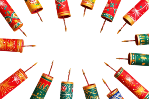 Colorful decorative fireworks arranged in a circle on a transparent background. ready to explode, creating a festive and celebratory mood. png
