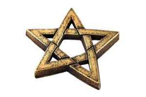 Antique brass-star ornament with interwoven design. The rustic and intricate pattern gives it a unique decorative charm. Perfect for vintage decor. png