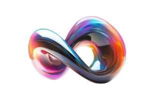 Colorful abstract infinity symbol with fluid, vibrant swirls and bright highlights, isolated on a transparent background. png
