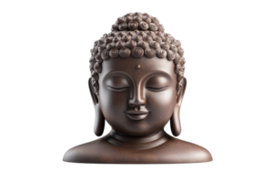 Elegant Buddha head sculpture with serene expression, perfect for promoting mindfulness and meditation practices in a spiritual context. png