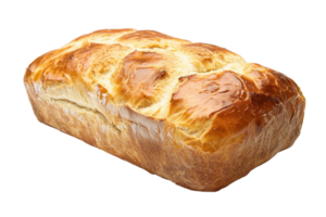 Freshly baked loaf of golden brown bread, perfect for breakfast or baking projects. Crisp and fluffy texture, ideal for stock photo use. png