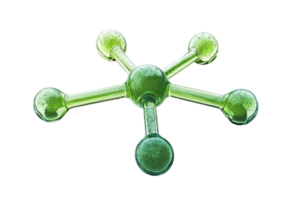 Green molecular model isolated on transparent background. representing scientific research and atomic structure. png