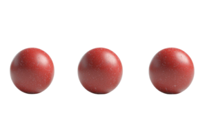 Three red spheres aligned in a row on a transparent background. showcasing symmetry and minimalistic design perfect for artistic projects. png