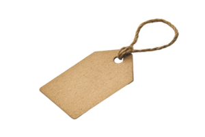 Blank brown paper tag with string isolated on transparent background. Perfect for labeling, tagging, or decoration. Ideal for crafts and DIY projects. png