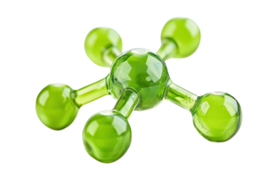 Green molecular model with multiple bonds, isolated on a transparent background. symbolizing chemistry, science, and molecular structure. png