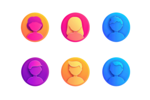 Colorful abstract user avatars set on modern gradient backgrounds, perfect for web profiles and social media icons. png