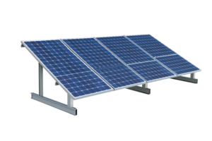 Solar panel on a racking system, isolated on transparent background. Clean energy technology, renewable power source, and sustainable development. png