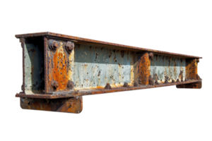 Rusty and worn steel I-beam isolated on transparent background. showcasing industrial and weathered texture, ideal for construction and engineering themes. png