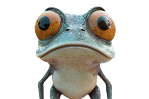 Close-up of a cartoon frog with large eyes and a curious expression, perfect for whimsical and imaginative stock photos. png