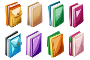 Colorful illustration of various books in different colors. Great for educational, library, and reading-related design projects. png