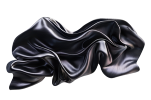 Elegant black silk fabric flowing smoothly, creating a luxurious and mysterious visual effect. Perfect background for fashion or design projects. png