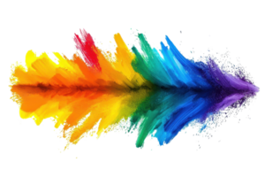 Vibrant abstract art with a colorful explosion of rainbow hues in a dynamic arrow shape against a transparent background. perfect for creative designs. png
