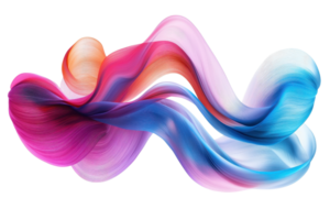 Vibrant abstract swirl of colorful waves creating a dynamic and fluid shape on a transparent background. captivating modern digital art. png