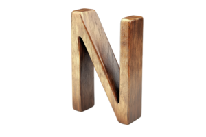 Wooden letter N isolated on transparent background. rustic style font decoration element, handcrafted alphabet block. png