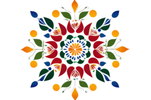 A vibrant, colorful floral mandala pattern with intricate symmetrical design, ideal for artistic and decorative use. png