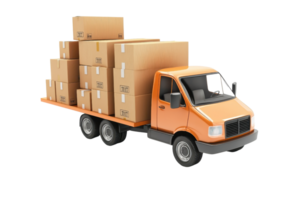 A truck loaded with cardboard boxes, ready for delivery and transportation. Ideal for logistics and shipping concepts. png