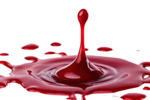 Close-up of a vibrant red liquid splash captured mid-air, showcasing the dynamic motion and fluidity against a clean background. png