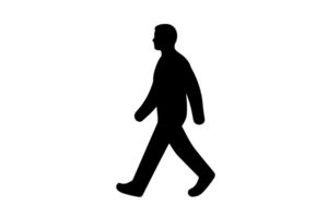 silueta de un persona caminando. minimalista diseño, negro figura símbolo en un transparente fondo, versátil para varios usos. png