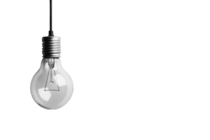 Hanging light bulb with transparent glass against a transparent background. symbolizing innovation, creativity, and energy. Ideal for concepts of ideas. png