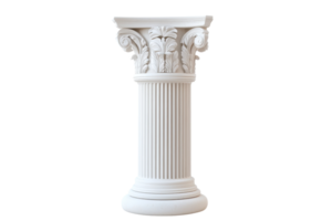 Elegant white Corinthian column with intricate leaf designs, perfect for architectural and artistic themes in high-resolution stock image. png