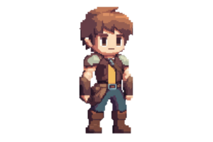 Pixel art character sprite of a young adventurer with brown hair and medieval attire, perfect for games and digital projects. png