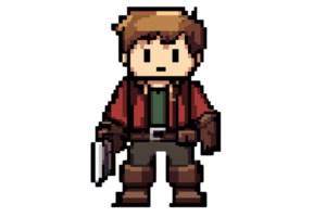 Pixel art character of an adventurer with a sword. Vibrant, retro style perfect for game design or fantasy illustrations. png