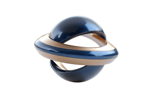 abstract 3d renderen van met elkaar verweven blauw en beige metalen ringen vormen een bolvormig vorm geven aan, geïsoleerd Aan een transparant achtergrond. png