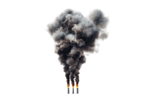 Dense black smoke rises into the sky from a fire, creating a dramatic and intense scene against a clear background. png