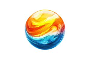Vibrant abstract globe with swirling blue and orange hues, generating an artistic and dynamic representation of a colorful planet. png