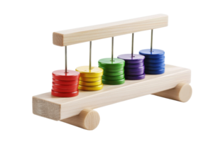Colorful wooden stacking toy with multiple rows of rings. Perfect educational tool for kids to develop motor skills and recognition of colors. png