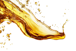 Golden liquid splash isolated on transparent background. High-quality image perfect for beverages, oil, or fluid dynamics concepts. png