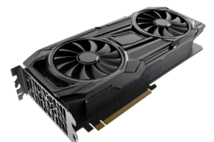 High-performance black graphics card featuring dual fans for efficient cooling, perfect for gaming and professional graphic applications. png