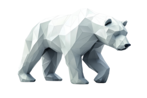 Low-poly 3D illustration of a white bear featuring geometric shapes and clean lines, perfect for digital and graphic design projects. png